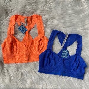 Free People Vibrant Lace Bralettes in Orange and Blue